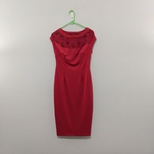 Alexia Admor Red Yoke Lace Sheath Dress Size M
